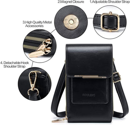 Kleine Damen Umhängetasche Schultergurte Crossbody Handytasche Schwarz