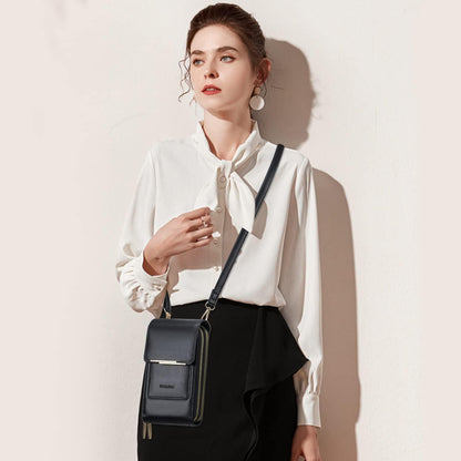 Kleine Damen Umhängetasche Schultergurte Crossbody Handytasche Schwarz