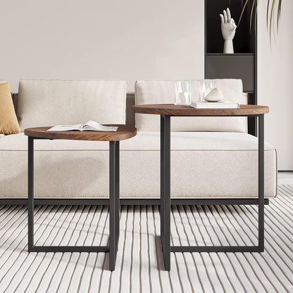 Couchtisch Rund 2er Set Schwarz Braun Holz Metall Design