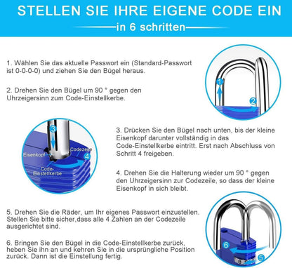 ZHEGE Zahlenschloss Vorhängeschloss 4 stellig 2er Set Wetterfest Blau