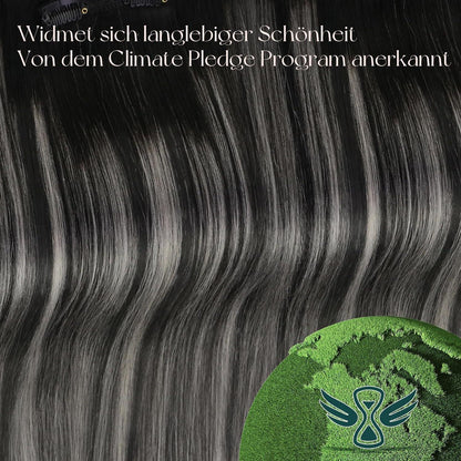 Balayage Clip-in Extensions Schwarz Silber Echthaar 55cm