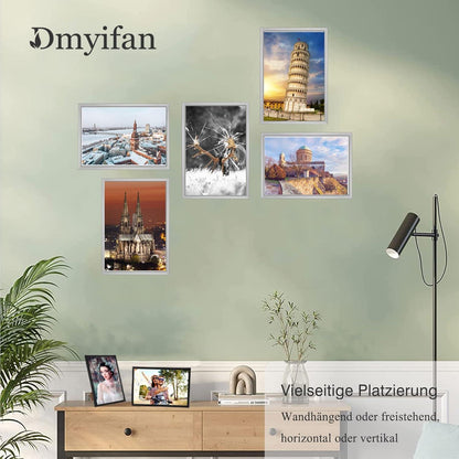 5er Set Silber Fotorahmen DIN 7'' Plexi-Glas Portraitrahmen
