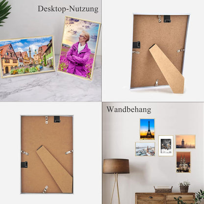 Fotorahmen Set DIN 8 Zoll Plexi-Glas Portraitrahmen 5er Eiche Holz