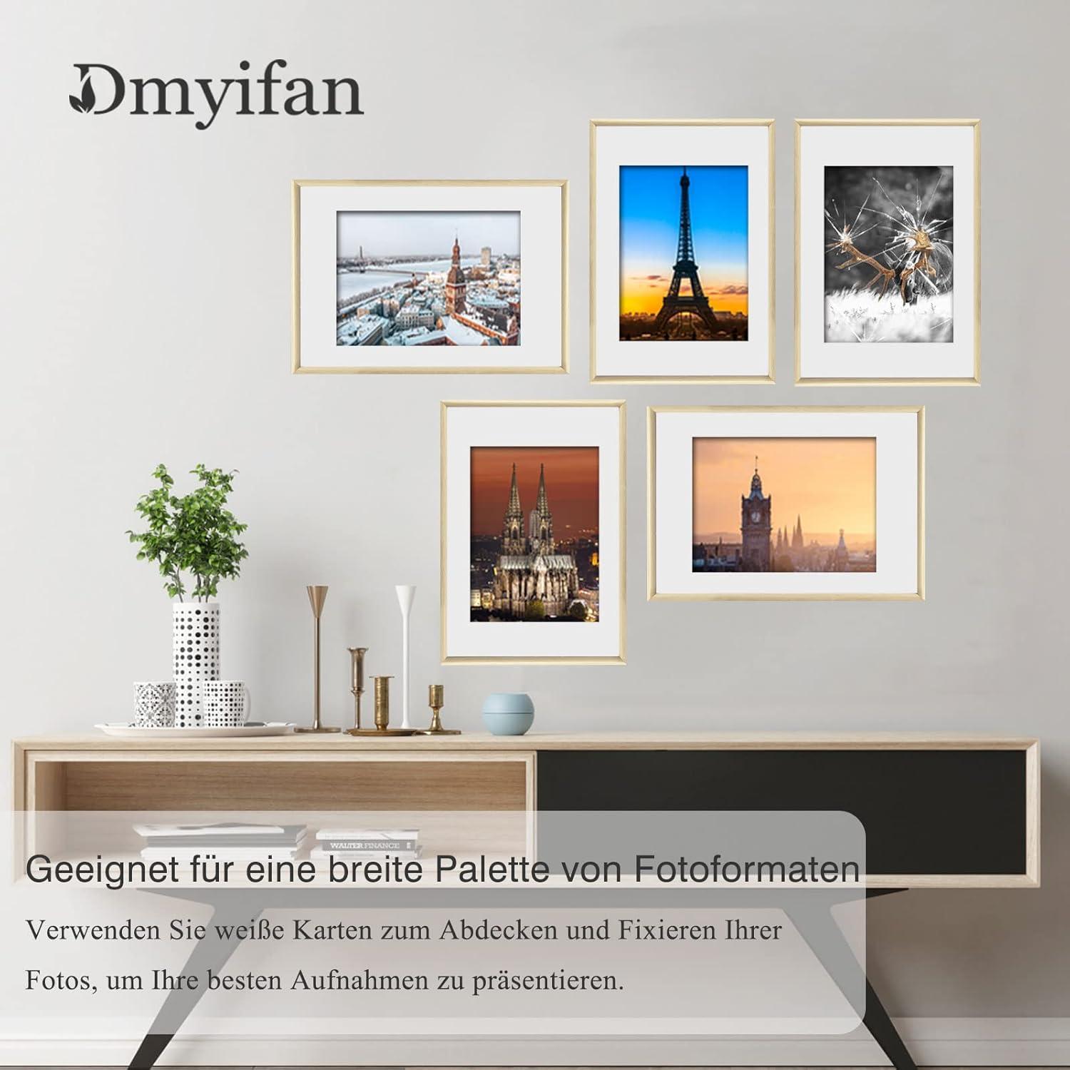 5er Set Fotorahmen DIN 8 Inches Plexi-Glas Eiche Holz