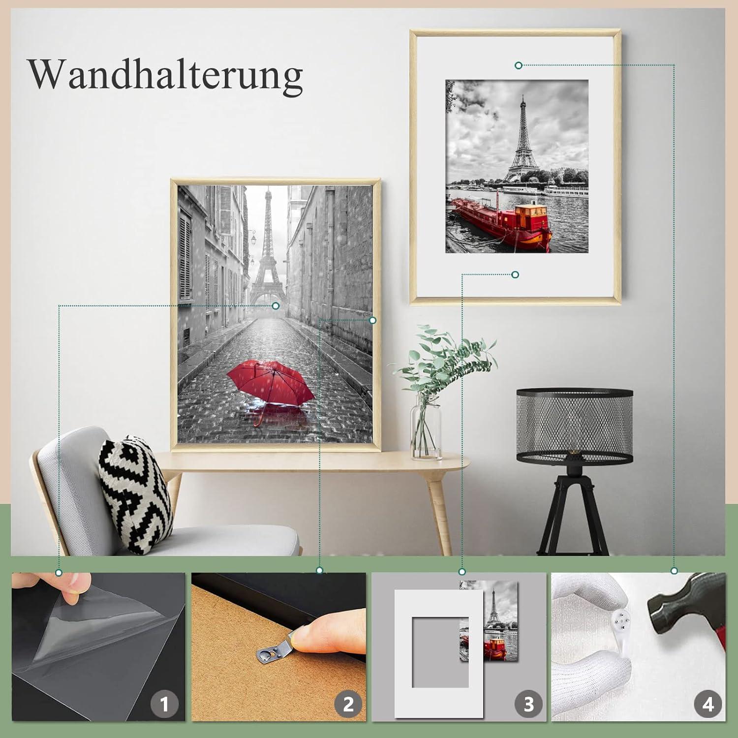 5er Set Fotorahmen DIN Plexi-Glas Wohnzimmer Eiche Holz