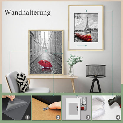 5er Set Fotorahmen DIN Plexi-Glas Wohnzimmer Eiche Holz