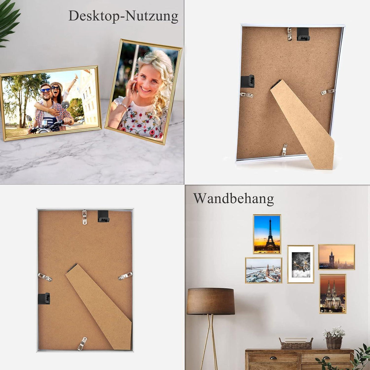 Gold Fotorahmen 5er Set DIN 7 Inches Plexi-Glas Portraitrahmen mit Nahtlosem Haken