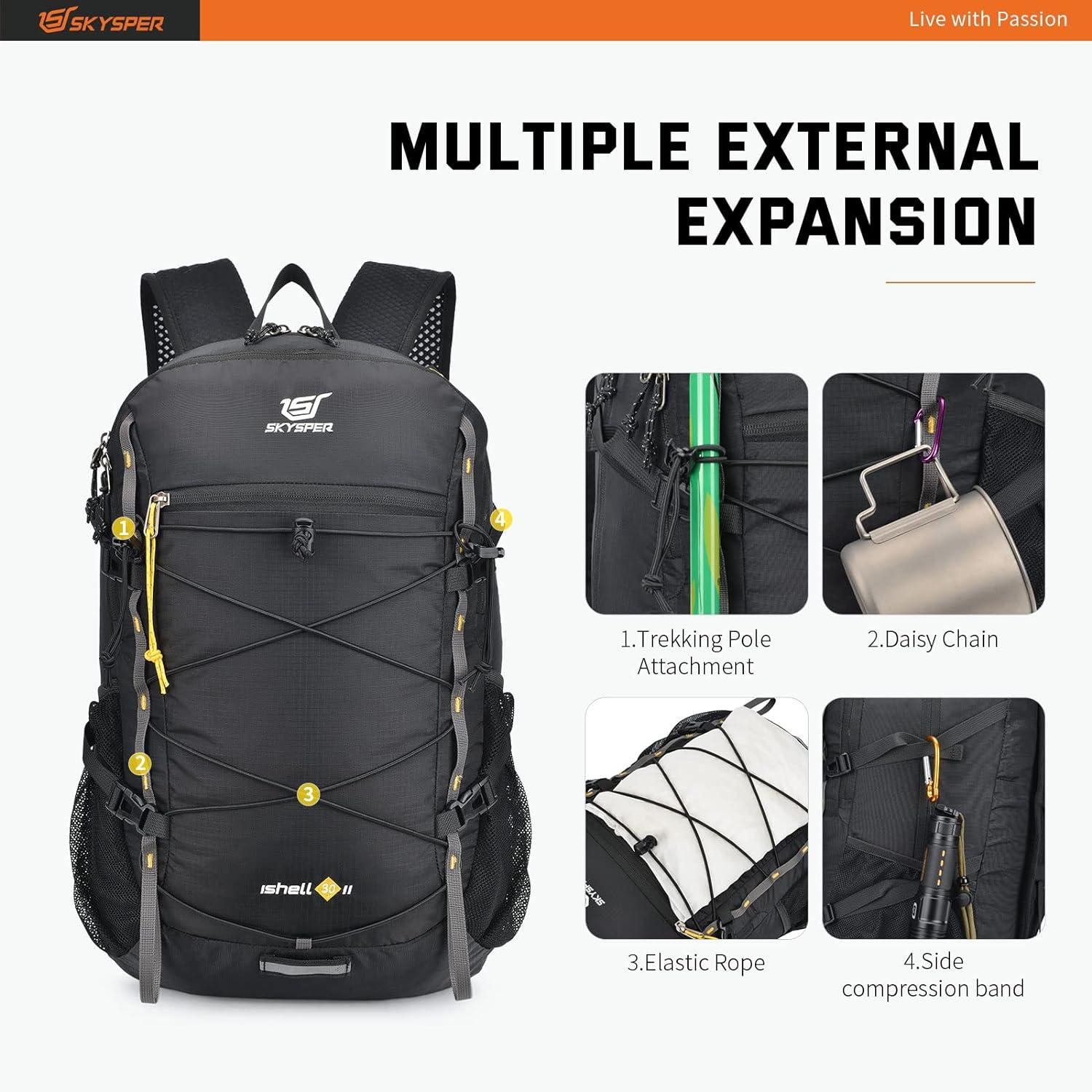 SKYSPER ISHELL 30 Ultraleichter faltbarer Rucksack 30L wasserfest für Outdoor Trekking