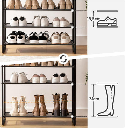 Großes 12-stöckiges Schuhregal für 35-45 Paar Schuhe, Metallrahmen, Industriestil, Vintagebraun-Schwarz