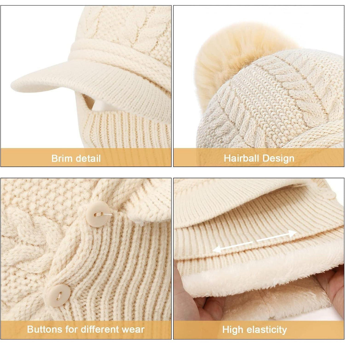 Winter Mütze & Schal Set Damen - Warmes Strickmütze Schal Set