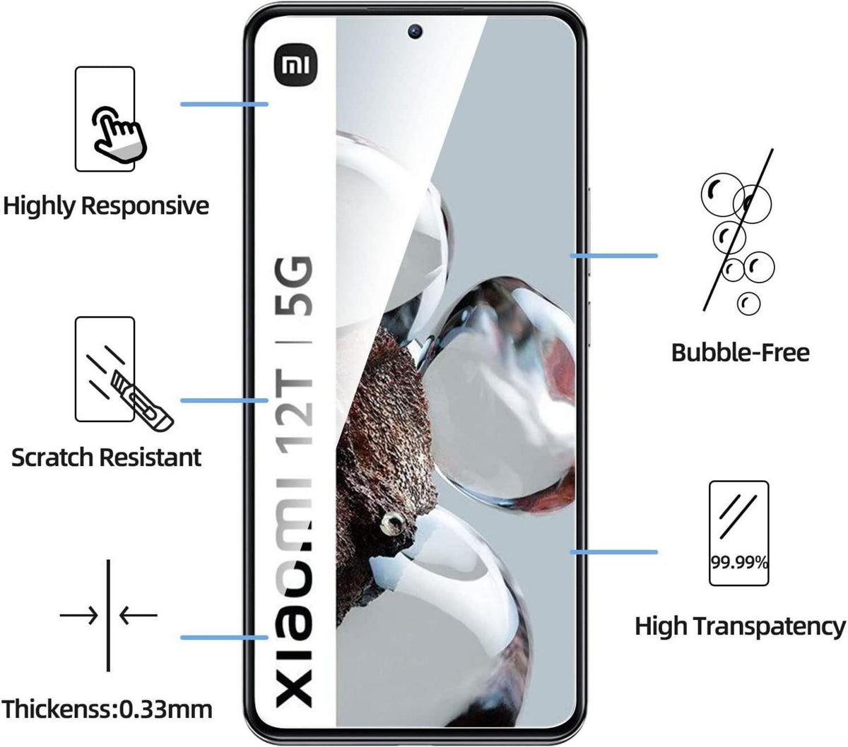 Panzer Schutz Glas für Xiaomi 12T Pro Displayschutzfolie 9H