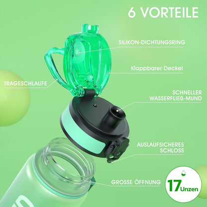 Sport Trinkflasche BPA-frei Tritan Auslaufsicher 500ml Minze