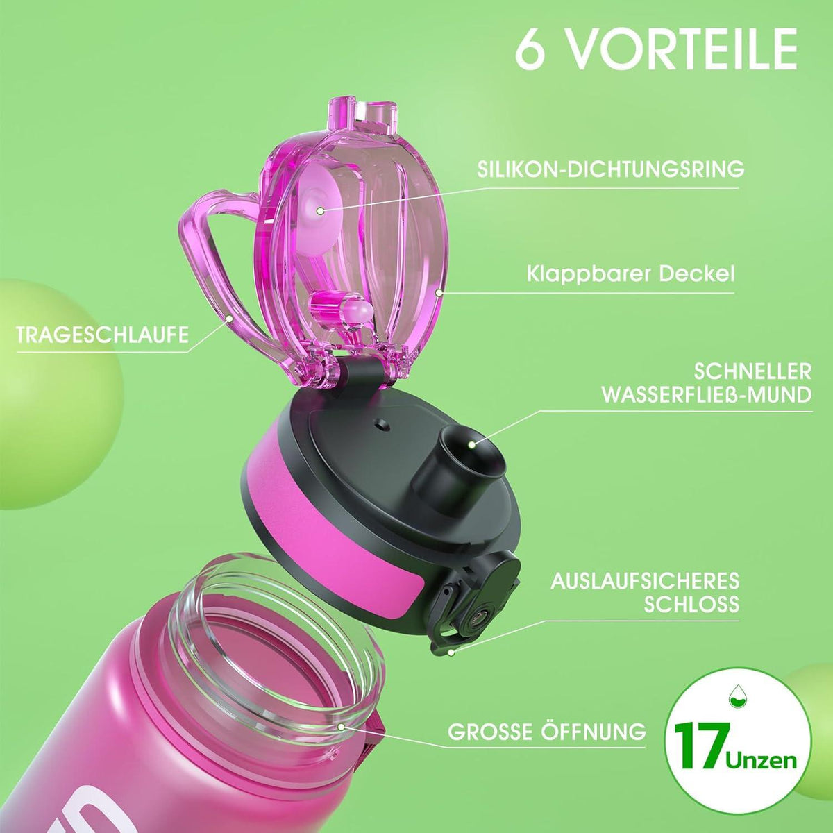 Sport Trinkflasche BPA-frei Tritan 1L Auslaufsicher Yoga Gym