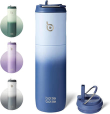 Isolierte Trinkflasche 680 ml mit Strohhalm und Griff - Blau