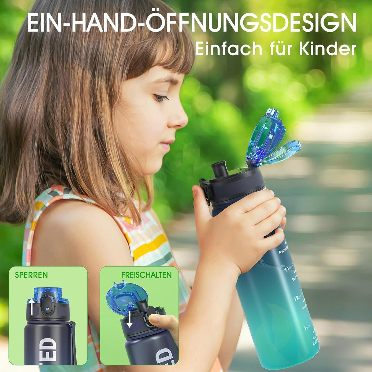 Sport Trinkflasche aus Tritan 1L/500ML/750ML - Auslaufsicher, BPA-frei - für Fahrrad, Yoga, Camping - Tiefsee 17oz/500ml