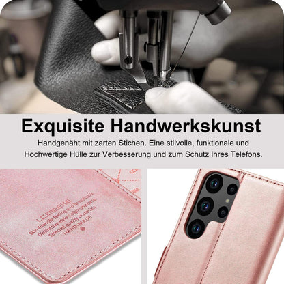 Samsung S23 Ultra Klapphülle mit Schutzfolie & Kartenfächern Pink in Lederoptik