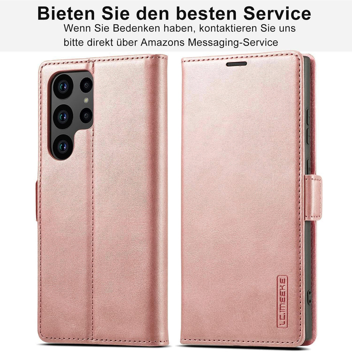 Samsung S23 Ultra Klapphülle mit Schutzfolie & Kartenfächern Pink in Lederoptik