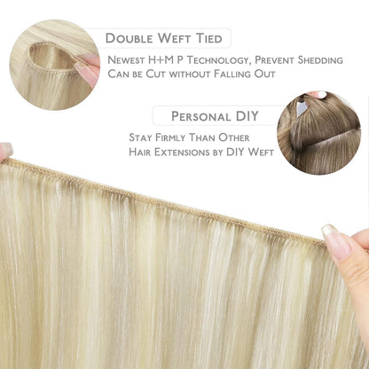 Echthaar Tressen Aschblond Highlights Platinblond 35cm