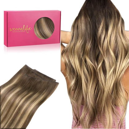 Echthaar Tressen Balayage Schoko-Karamell 35cm 80g