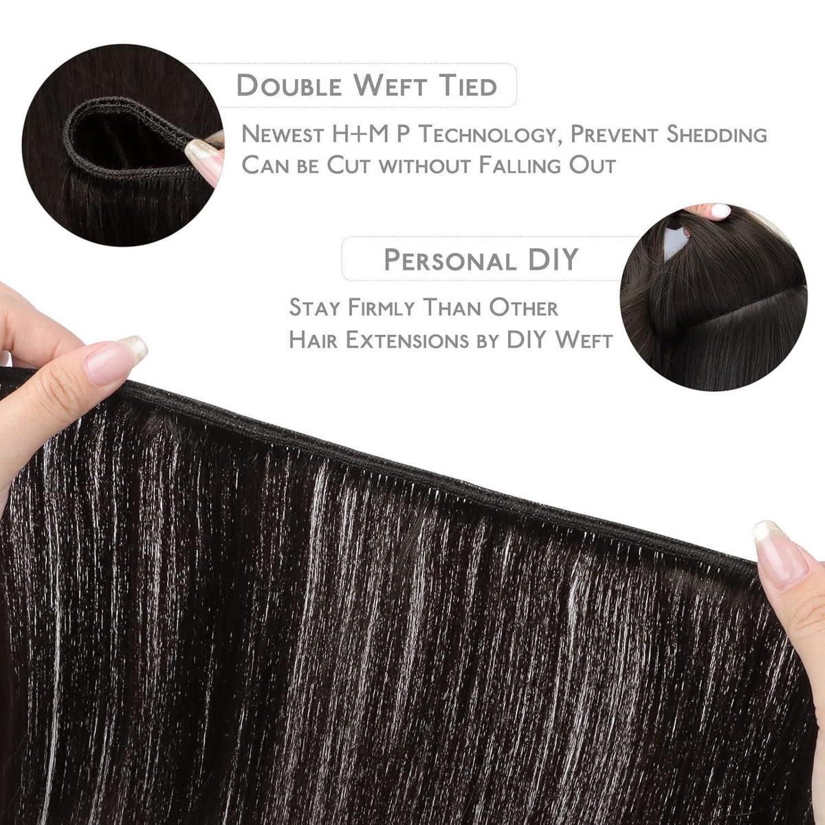 Echthaar Tressen 45cm Schwarz – Haarverlängerung zum Einnähen