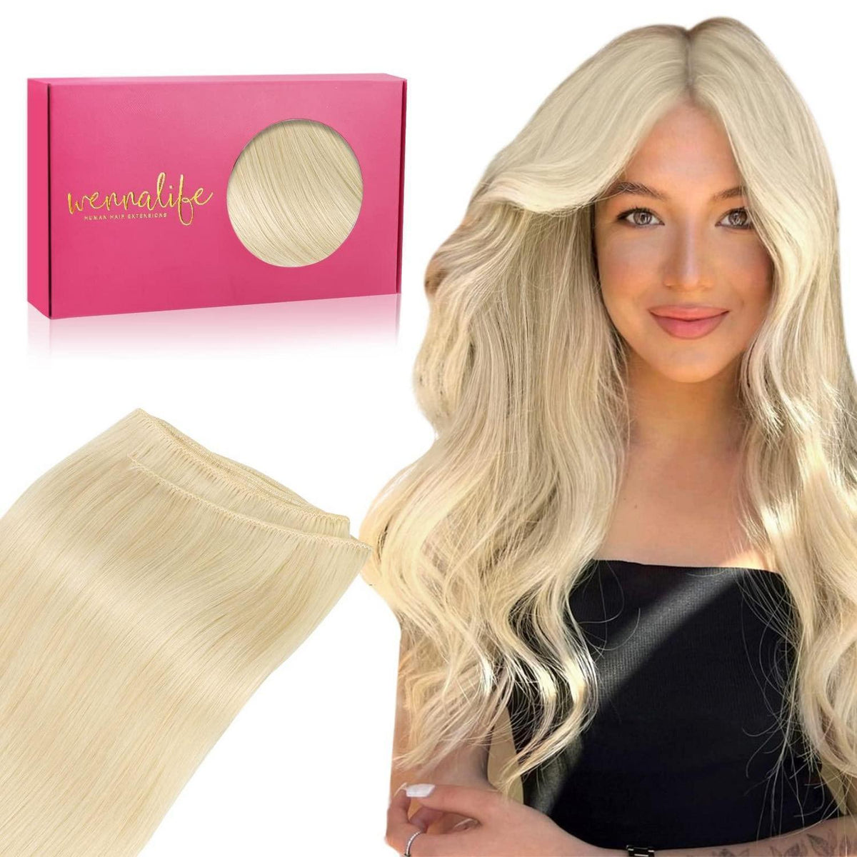 Echthaar Tressen 55cm Platinblond zum Einnähen