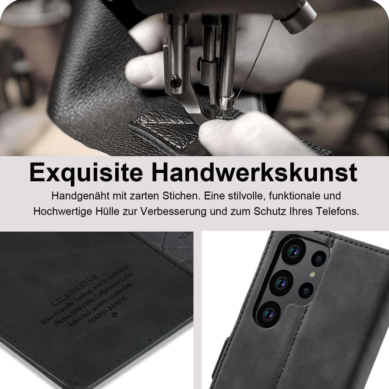 Samsung Galaxy S23 Ultra Handyhülle Leder Wallet Schutzfolie