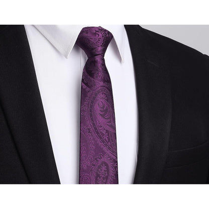 Schmale Herren Krawatte Lila Paisley 6cm für Business & Hochzeit