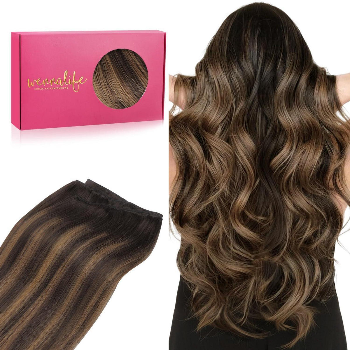 Echthaar Tressen Balayage Dunkelbraun bis Kastanienbraun 40cm