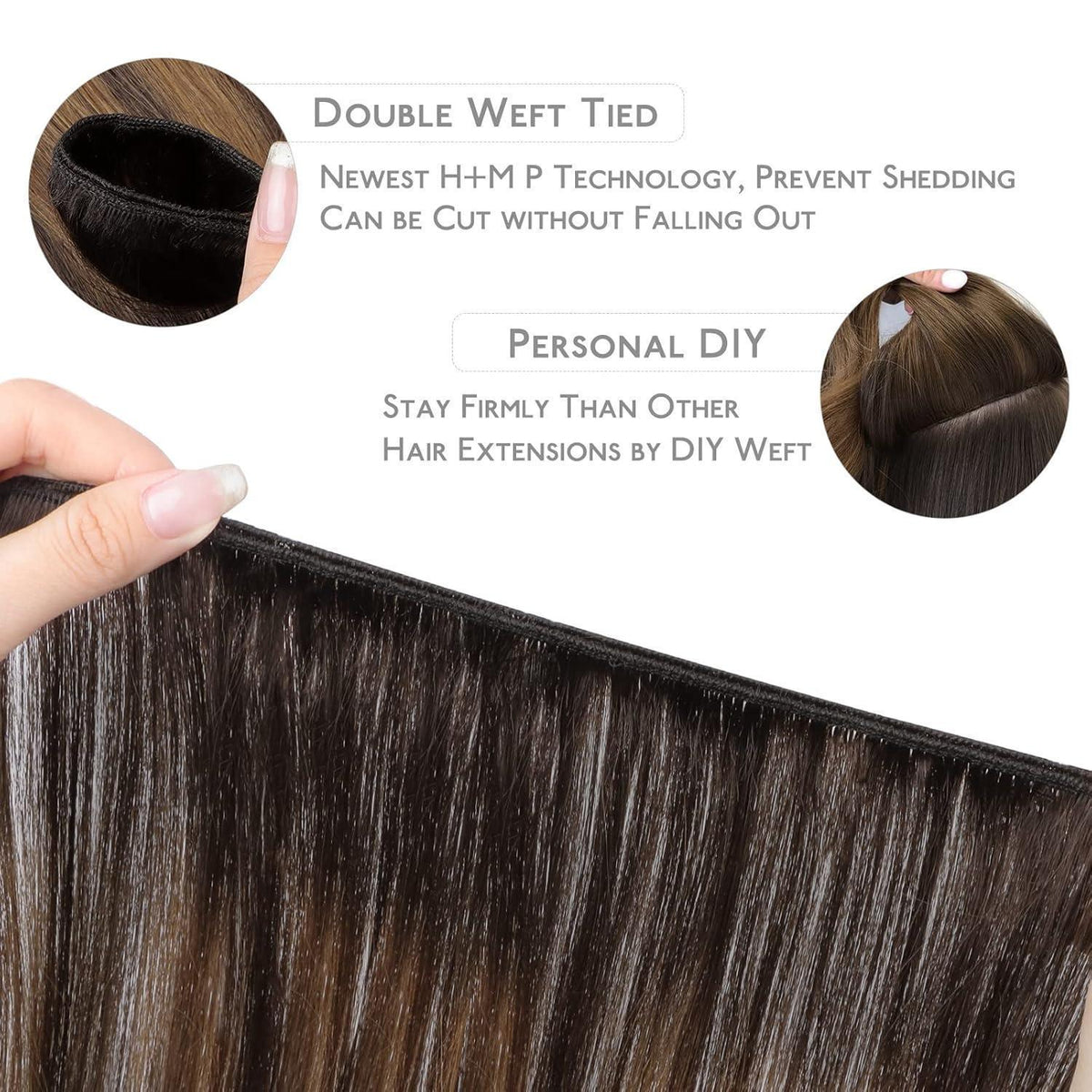 Echthaar Tressen Balayage Dunkelbraun bis Kastanienbraun 40cm