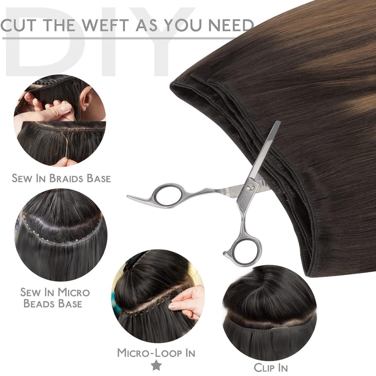 Echthaar Tressen Balayage Dunkelbraun bis Kastanienbraun 40cm