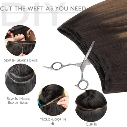 Echthaar Tressen Balayage Dunkelbraun bis Kastanienbraun 40cm