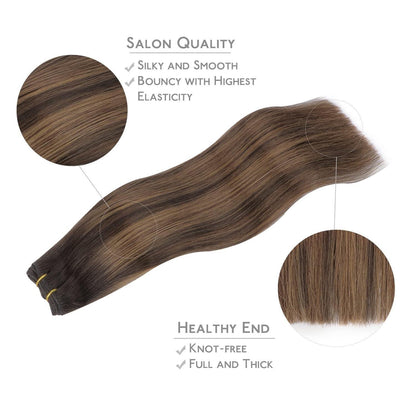 Echthaar Tressen Balayage Dunkelbraun bis Kastanienbraun 40cm