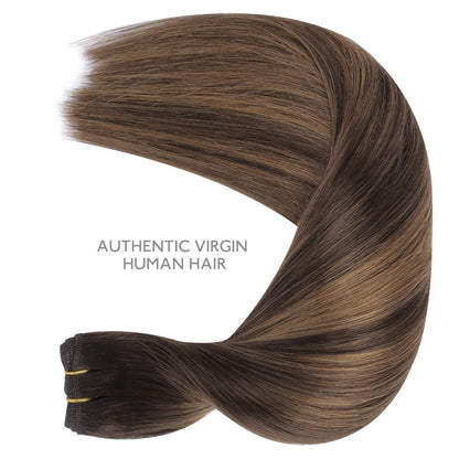 Echthaar Tressen Balayage Dunkelbraun bis Kastanienbraun 40cm