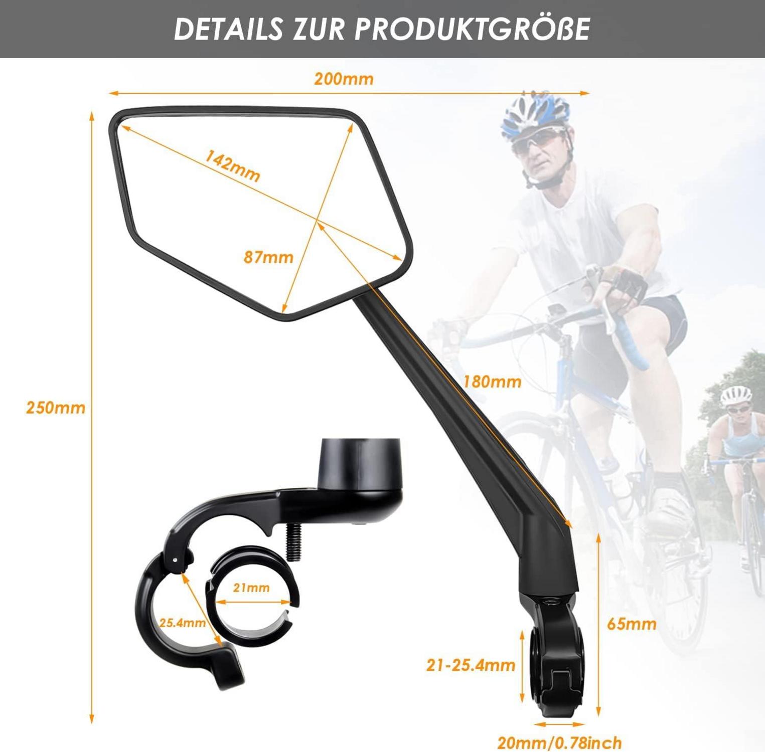 Fahrrad Rückspiegel Extra Large 360° Swivel Folding Shatterproof