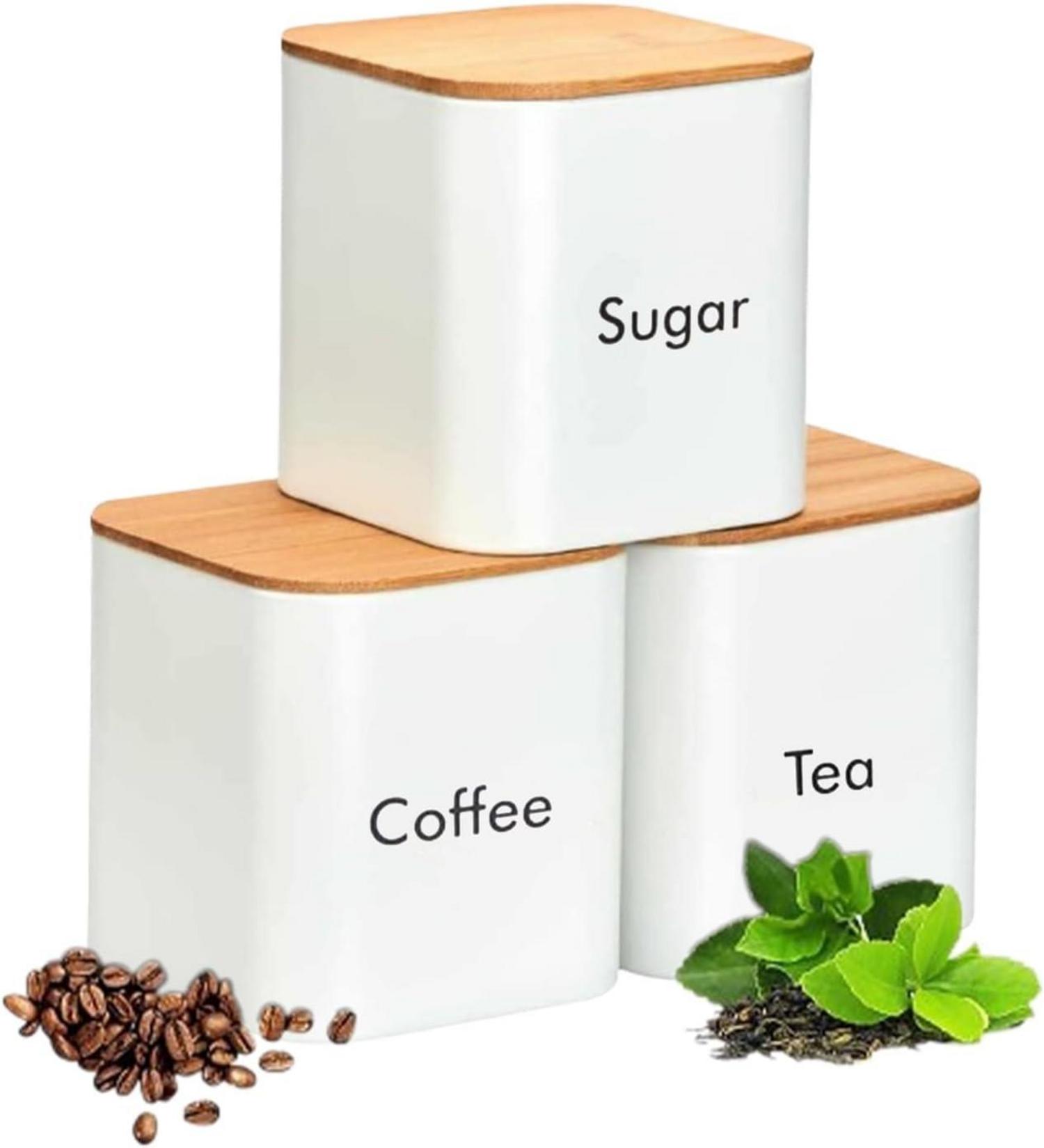 Edelstahl Küchendosen-Set mit Bambusdeckel, 3-teilig