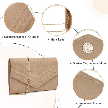 Miss Lulu Damen Clutch Abendtasche Envelope Elegant Kettentasche Hochzeit