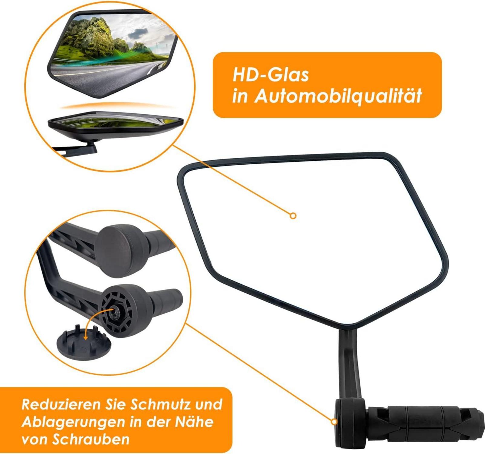 Arkham Fahrradspiegel Echtglas HD Extra Groß 360° Reflektierend für Rechts Lenker