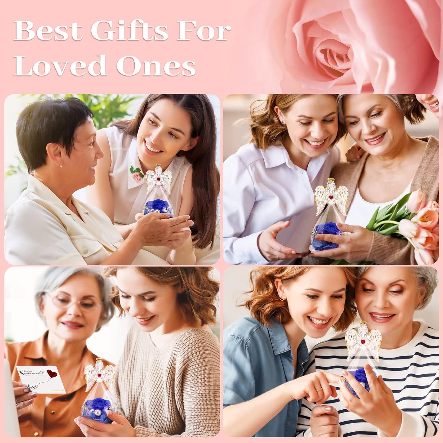 Ewige Rose Engel Glas LED-Halskette Blau Geschenk Mama