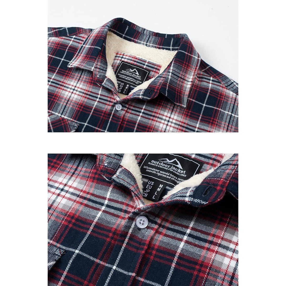 TACVASEN Herren Fleece Flanellhemd Rot Weiß Winter Thermohemd