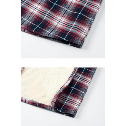 TACVASEN Herren Fleece Flanellhemd Rot Weiß Winter Thermohemd