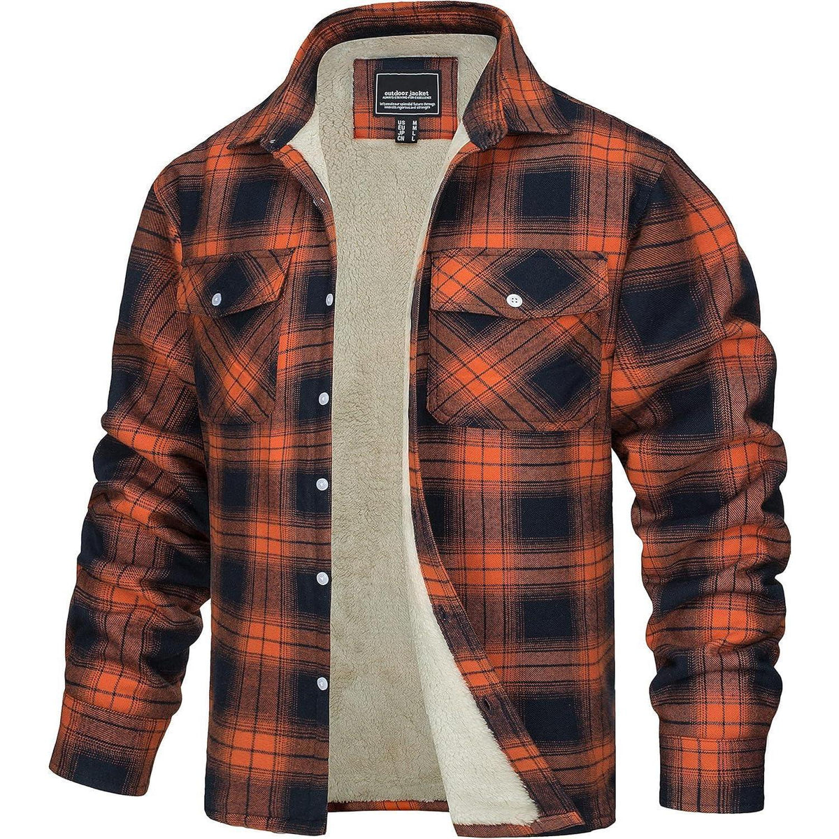 Herren Fleece Flanellhemd Warmes Holzfällerhemd Orange
