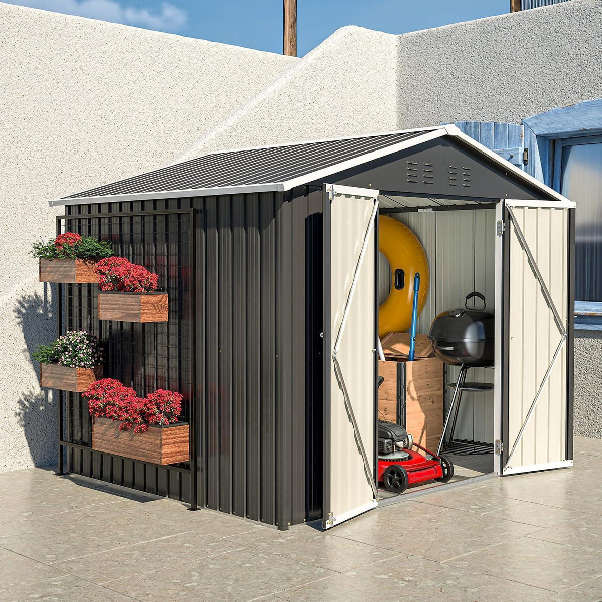 Großes Gerätehaus Metall 240x192x191 cm mit Fundamentrahmen