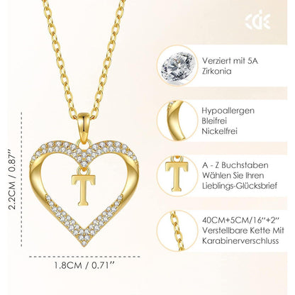 Initialen Halskette Damen 18K Vergoldet Herz Anhänger Buchstabe A-Z