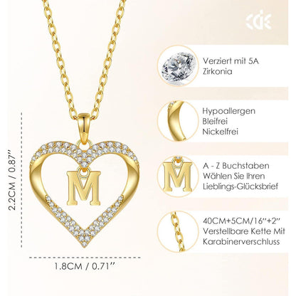 Initialen Halskette Damen 18K Vergoldet Herz Anhänger Buchstabe A-Z