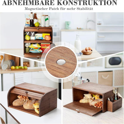 Brotkasten Bambus Holz Doppellagig Stapelbar Retro Eco 38x25x36cm