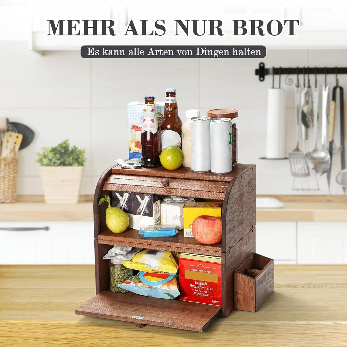 Brotkasten Bambus Doppellagig Retro Groß Stapelbar Rolldeckel