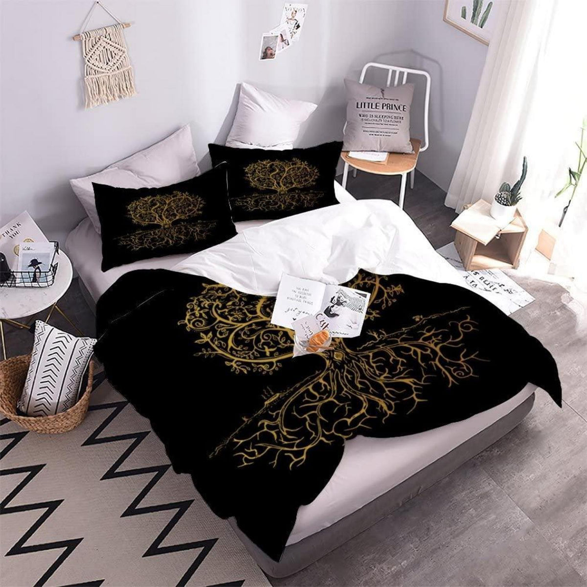 3D Goldener Baum Bettwäsche-Set 220x240 + 2x 80x80 cm