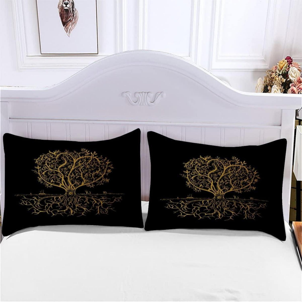 3D Goldener Baum Bettwäsche-Set 220x240 + 2x 80x80 cm