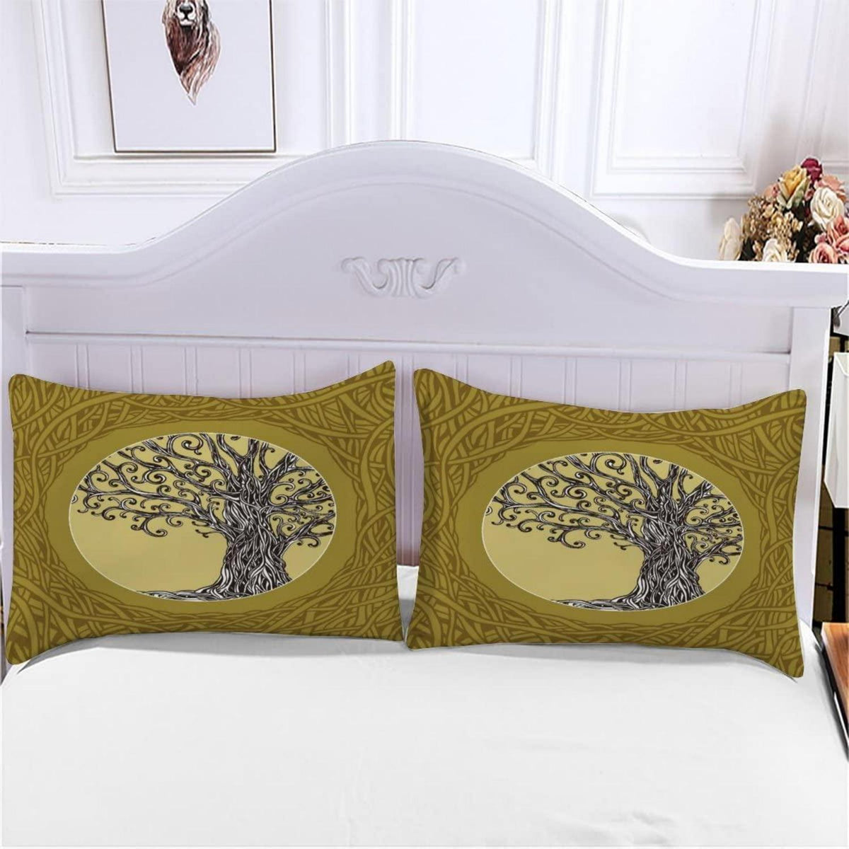 Bettwäsche-Set 220x240 Baum des Lebens 3D Druck Mikrofaser Grau Grün