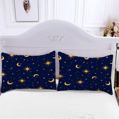 3D Sonnen Mond Sterne Bettwäsche-Set 200x200 cm Blau-Gold
